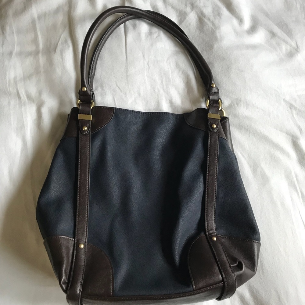 Navy and Brown Shoulder Bag